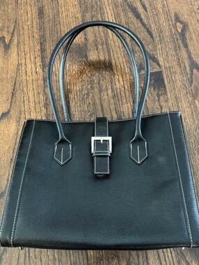 Vintage Black Laptop Tote Bag with Silver Buckle